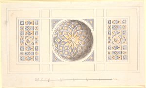 Entwurf für eine Decke mit gewölbtem Mittelteil in Violett und Gelb von Nicolai Abildgaard