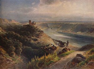 Burg Katz mit Blick auf die Loreley, 1923 von Nicolai Astudin