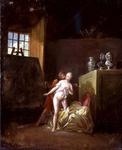 Ein Künstler und sein Modell in einem Atelier von Nicolas (attr. to) Levreince
