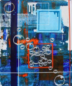 Geometrische Blasen Blau Orange