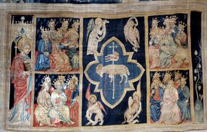 Vorhang der Offenbarung (1373-1383), Nr. 7: Die Ältesten geben einem Lamm, Symbol Christi, Ehre. Tapisserie von Nicolas Bataille von Nicolas Bataille