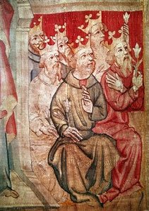 Detail von Christus auf dem Thron mit den apokalyptischen Tieren und den vierundzwanzig Ältesten, Nr. 4 aus der Apokalypse von Angers (Detail) von Nicolas Bataille
