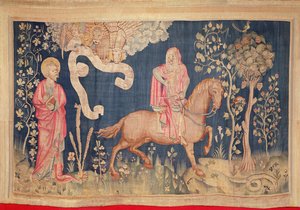 Hungersnot auf dem Schwarzen Pferd, aus dem Apokalypse-Wandteppich von Angers, 1373-87 (Wandteppich)