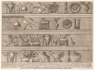 Speculum Romanae Magnificentiae: Opferinstrumente basierend auf antiken Reliefs, ca. 1550-75