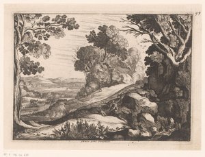 Hügelige Landschaft mit zwei Ziegenhirten von Nicolas Cochin (attributed to)
