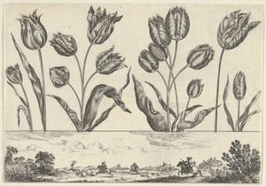 Horizontales Paneel mit einer Reihe von Blumen über einem Fries mit einer Jagdszene in einer Landschaft, 1645