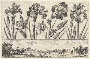 Horizontales Paneel mit einer Reihe von Blumen über einem Fries mit einer Jagdszene in einer Landschaft, 1645