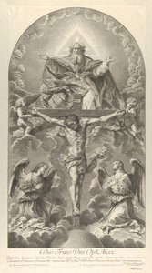 Die Heilige Dreifaltigkeit, Christus am Kreuz flankiert von zwei Engeln, der Heilige Geist als Taube, 1702 von Nicolas Dorigny