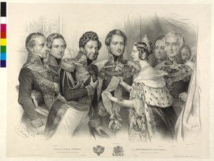 Königin Victoria von England überreicht König Louis Philipp von Frankreich den Hosenbandorden