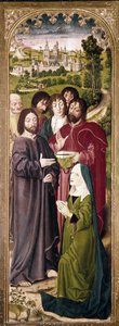 Die Auferweckung des Lazarus: Martha vor Christus (Detail des linken Panels) von Nicolas Froment