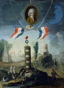 Eine Allegorie der Revolution mit einem Porträtmedaillon von Jean-Jacques Rousseau (1712-78) 1794