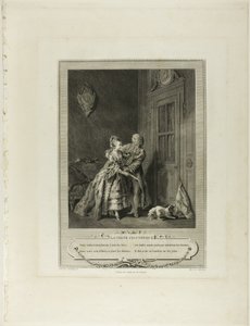 Unerwarteter Anruf, aus Monument du Costume Physique et Moral de la fin du Dix-huitième siècle von Nicolas Joseph Voyez