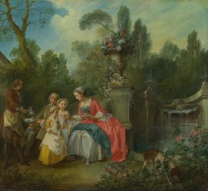 Eine Dame im Garten trinkt Kaffee mit einigen Kindern, ca. 1742 von Nicolas Lancret
