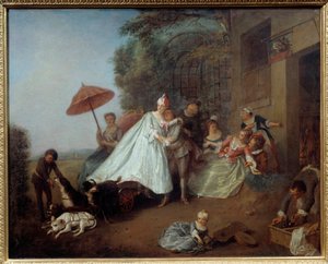 Die Ankunft einer Dame in einem von Hunden gezogenen Wagen von Nicolas Lancret