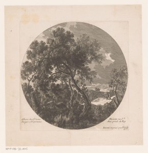 Landschaft mit Bäumen und zwei Hirten bei einer Herde von Nicolas Perelle