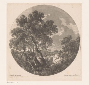 Landschaft mit zwei Figuren hinter einem Lasttier