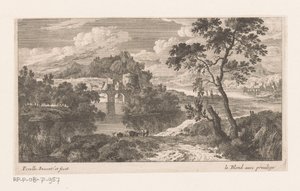 Flusslandschaft mit Brücke mit zwei Bögen
