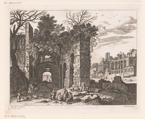 Rastende Familie vor einer Ruine von Nicolas Perelle
