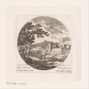 Festungsstadt und Figuren bei einem Baum