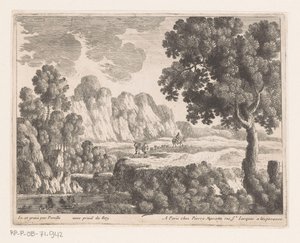 Ebene in hügeliger Landschaft mit Figuren