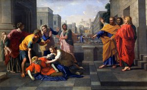 Tod der Saphira, Ehefrau des Ananias, die brennend zu Füßen von St. Peter fiel