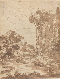 Figuren, die in einem Bach baden von Nicolas Poussin