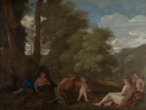 Nymphen und ein Satyr, oder Amor Vincit Omnia von Nicolas Poussin