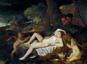 Ruhende Venus mit Amor, ca. 1624 von Nicolas Poussin