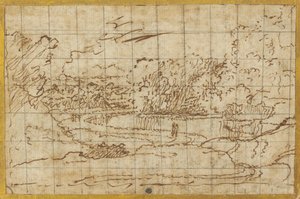 Straße entlang eines gewundenen Flusses von Nicolas Poussin