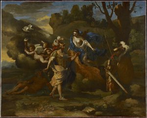 Venus, Mutter des Aeneas, überreicht ihm von Vulkan geschmiedete Waffen, ca. 1635 von Nicolas Poussin