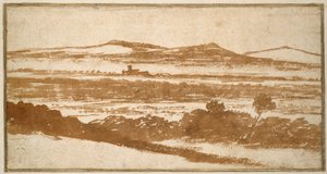 Blick über ein Tal zu fernen Hügeln von Nicolas Poussin