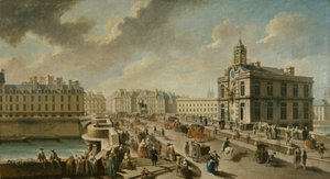 Pont-Neuf und die Samaritaine-Pumpe, gesehen vom Quai de la Mégisserie