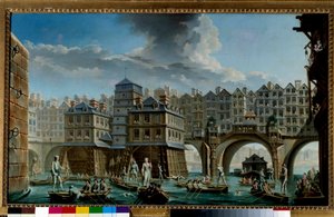 Das Spiel der Matrosen zwischen der Pont Notre-Dame und der Pont-au-Change Ein nautisches Spiel auf der Seine in Paris. Gemälde von Nicolas Jean Baptiste Raguenet (1715-1793) 1756 Paris, Musée Carnavalet