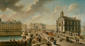 Ansicht der Pont Neuf und der Samaritaine-Pumpe vom Quai de la Megisserie aus gesehen