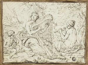 Nymphen spielen Musikinstrumente von Nicolas Rene Jollain
