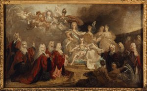 Allegorie der Verlobung von Ludwig XV. mit der Infantin Marie-Anne-Victoire von Spanien (1722), 1722 von Nicolas de (workshop) Largilliere