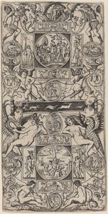 Ornamenttafel mit Orpheus und dem Urteil des Paris von Nicoletto da Modena