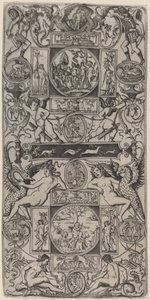 Ornamenttafel mit Orpheus und dem Urteil des Paris von Nicoletto da Modena