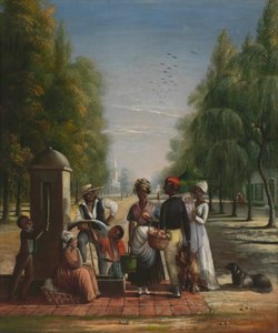Diener an einer Pumpe, ca. 1840