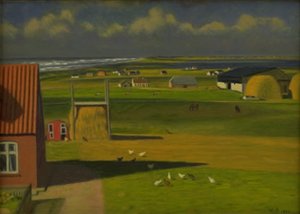 Eine Landschaft mit Bauernhäusern im Westen von Jütland von Niels Jakob Jakobsen Bjerre