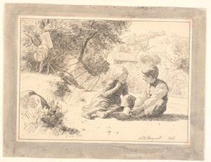 Zwei Kinder am Seeufer in Öströö, Halland von Niels Skovgaard