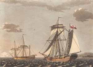 Ein freilaufendes Schiff vor Anker und eine Stettiner Galeasse, die ankern will