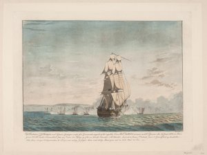 Der Kampf zwischen 6 dänischen Kanonenbooten und dem englischen Linienschiff "Dictator" von Niels Truslew