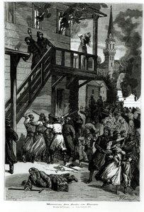 Massaker an den Juden in Russland, graviert von Gustave Voulquin (fl. 1880-90) aus Le Journal Illustré, Juni 1881