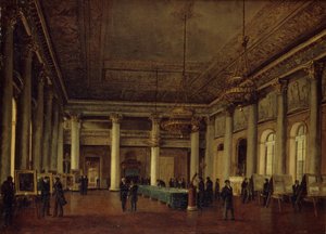 Innenansicht des Hauses von Dmitry Naryshkin während einer Sitzung der Gesellschaft zur Förderung der Künste, 1825