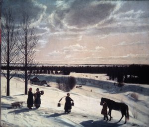 Winterszene, russischer Winter (Beschreibung einer verschneiten Landschaft im Abendlicht) von Nikifor Stepanovich Krylov