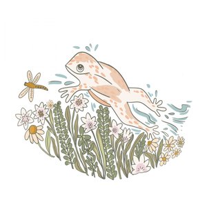 Verspielter Frosch und Blumen