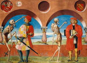 Der Tod, Ritter und Jurist aus dem Totentanz-Zyklus von Albrecht Kauw von Niklaus Manuel