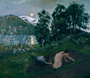 Frühlingsnacht im Garten, Nachtarbeit im Garten von Nikolai Astrup