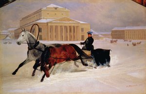 Paar mit einem Zugpferd am Bolschoi-Theater in Moskau, 1852 von Nikolai Egorevich Sverchkov